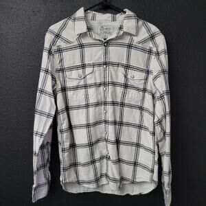 Lucky Brand White Black Plaid Flannel Button Up Shirt Regular Fit Mens Medium